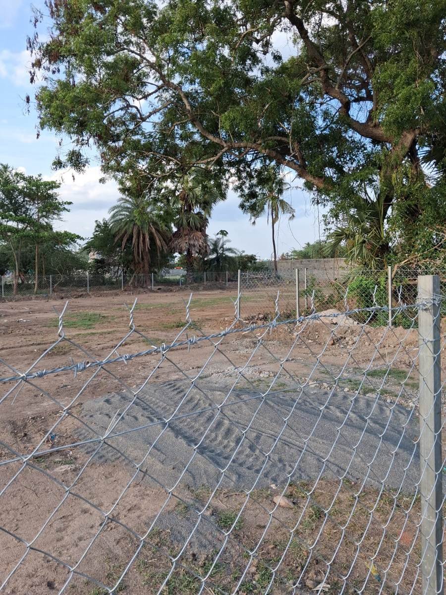 Wide view of the cleared and fenced site perimeter